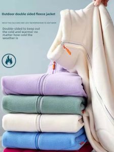 Double-Sided Wear Womens Fleece Polar Fleece Jacket Fleece-lined Thickening Stand Collar Coral Fleece Cardigan Outdoor Shell Jacket Liner