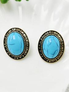 Elegant Silver Needle Green Turquoise Imitation Oval Shaped Womens Earrings Fashionable Korean Style Alloy Jewelry