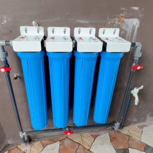 4 Stages 20" Slim Type Blue Water Filter Premium Refillable Set for Deepwell with Bypass Fittings - 3/4" NPT