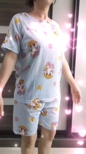 【L018】Women Pajamas 2pcs set Short-sleeves shirt & pants Korean Style Loose Girl Pajamas Lady Baju Tidur Wanita