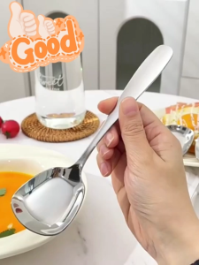 304 Stainless Steel Square Serving Spoon Flat Bottomed Scoop Gold Soup Spoon Home Metal Tableware