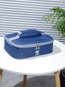 กระเป๋าใส่ข้าวมื้อเที่ยงแบบพับได้ ขนาดใหญ่ กระเป๋าใส่อาหารแบบแยกชั้น ผ้าฟอยล์อีลิปติกหนา กระเป๋าใส่อาหารแบบอุ่น ผ้าไนลอนสีพื้น