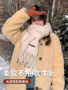 Pure Color Wool Cashmere Scarf Womens High-End Korean Style Autumn Winter Warm Soft Comfortable Rectangle Shawl Versatile Gift