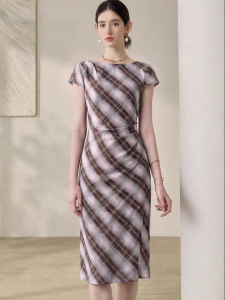 Roey s house | Commuter Plaid Waist-defining Summer Elegant Dress