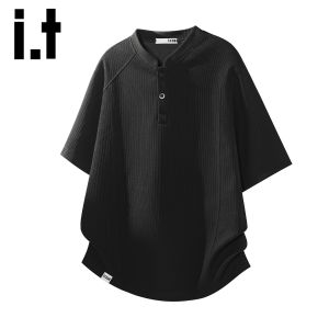 izzue | Áo Thun Tay Ngắn Henley Màu Trắng Mỏng