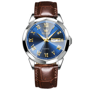 OLEVS High Quality Casual Original Waterproof Man Watch Calendar Luminous Calendar Fashion Trend Leather Quartz Wrist Watch Men