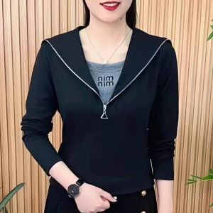 Spring Autumn Cotton T-Shirt Womens Fashion Loose Youthful Base Layer Top Ladies Early Autumn Small Shirt Female