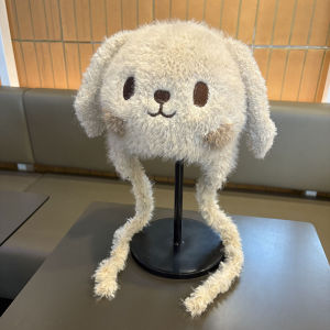 หมวกไหมพรมถักนุ่มสไตล์ญี่ปุ่นน่ารักสำหรับผู้หญิงในฤดูหนาว หมวกคลุมหู หมวกคลุมศีรษะ หน้าเล็ก แฟชั่น หมวกไหมพรมถักนุ่ม