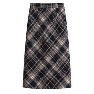 Retro Plaid Woolen Mini Skirt Womens Autumn Winter plus Size Mid-Length Christmas Red Atmosphere Sensation Bodycon Skirt