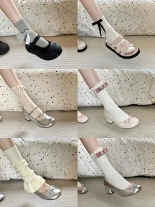 Pure Cotton Butterfly Knot Mid-Calf Socks Thin Summer Womens Lace Ballet Style Knee High Socks Cute Fluffy Cotton Socks