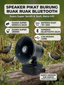 Speaker Pikat Burung Ruak Ruak Bluetooth Suara Super Keras & Jauh Baterai Kuat 10 Jam Koneksi Bluetooth Jauh Kas Mudah (USB) Kartu Memori 1GB Gratis