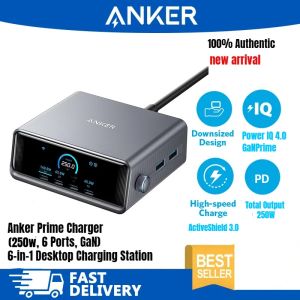 Anker เครื่องชาร์จไพรม์250วัตต์6พอร์ตที่ชาร์จไฟรวดเร็ว USB แท่นชาร์จกานอะแดปเตอร์ชาร์จในรถยนต์เดสก์ท็อปปลั๊กหลายรู2345