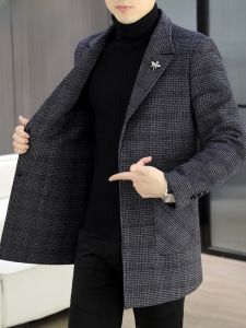 HENGYUANXIANG | Double-Faced Woolen Mens Long Coat Autumn Winter New Style Fashionable City Casual Outerwear With Tuxedo Collar Warmth And Comfort