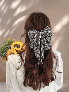 French Style Retro Oversized Bows Spring Clip Elegant Houndstooth Back Head Head Clip Spring and Summer All-Match Elegance Hairpin