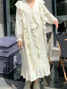 Fall French Coastal Vacation Long Sleeve Dress Women Design Sensation Gentle Sweet Temperament Midi Skirt A-Line Silhouette