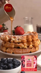 Olive’s Berry Bliss™ Strawberry Waffle & Pancake Mix 1KG | Easy Mix | Sweet & Fruity Flavor | For Waffles & Pancakes
