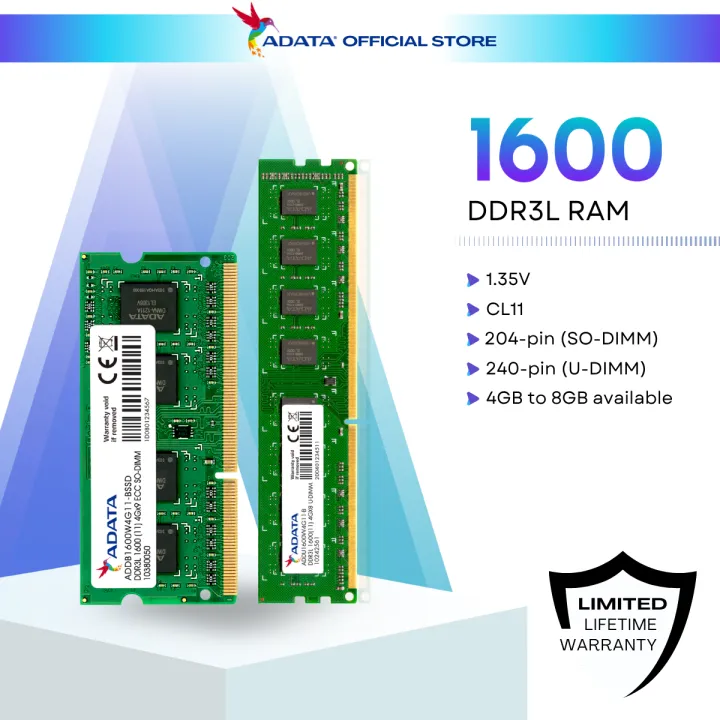 ADATA RAM DDR3L/SO-DDR3L 1600 U-DIMM/SO-DIMM - 4GB/8GB