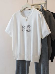Ice Silk Slimming Cartoon Embroidery Plus Size T-Shirt