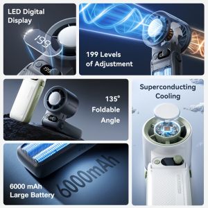 Summer Portable Handheld Fan Strong Wind 199 Gear Wind Speed Led Digital Display Adjustable Portable Outdoor Handheld Turbo Fan