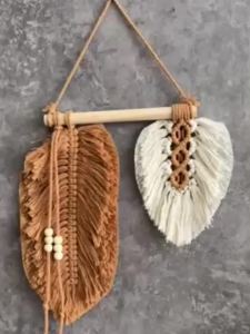 1PC Phong Cách Bohemian Lá Treo Trang Trí Màu Trắng Kem Thủ Công Tua Rua Trang Trí Treo Tường Polyester Acrylic Họa Tiết Lá