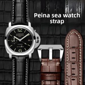 Woalmorn | Authentic Fat Sea Genuine Leather Watch Band Mens Compatible With Panerai Vintage Coarse疯马皮牛皮表链中光平接针扣