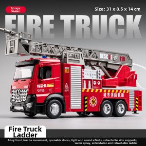 JUANNUO | Large Alloy Fire Truck & Ladder Spraying Toy Car for Children