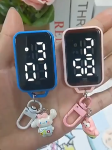 Mini Digital Keychain Clock LED Display Pocket Watch Cartoon Hanging Pendant Portable Key Ring