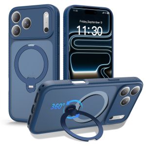 360 Ring Rotating Magnetic Stand Case For iPhone 17 Pro Max 18 16 Pro Holder Wireless Skin Plastic Shockproof Lens Protect Cover