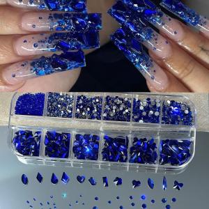 12Grids 3D AB Glass Nail Art Rhinestones Mixed-Shapes Flat-Back Diamond Nails Decorations Sparkling Gemstones DIY Manicure Parts