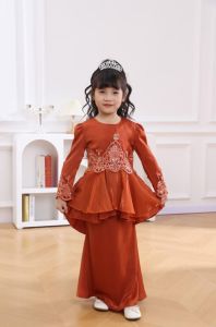 Olive Green Peplum Lace Kurung Dress for Girls 1-12 Years Raya Birthday Kenduri Fit for Cultural Events