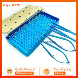 4pcs titanium forcep needle holder scissor ophthalmic tweezer with Silicone Sterilization tray Ophthalmic instrument