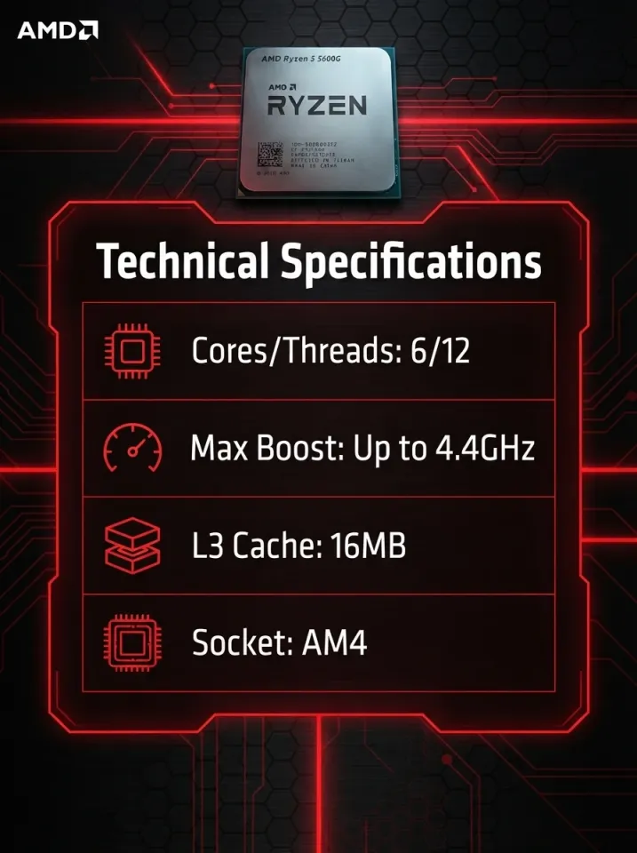 AMD | AMD Ryzen 5 5600G R5 6-Core 12-Thread Up to 4.4GHz 3.9GHz L3