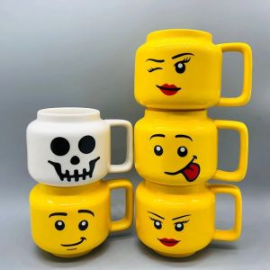 Smiley Face Ceramic Coffee MugExpression cup with Handlechildren cartoon head porcelain cupsCeramic Mugs gifts for family