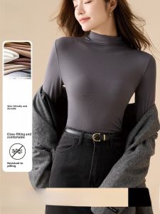 MiiOW | Gray Modal Base Shirt Long Sleeve Womens Knitted T-shirt Slim Fit Versatile Inner Wear MiiOW Cat Person Simple Style Pure Color