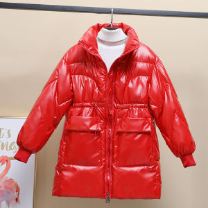 Womens Winter Thickened Bread Style down Cotton Jacket Mid-Length Oversize Coat Washless Korean Style Zipper Closure Pure Color