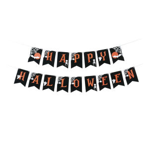 Happy Halloween Banner Black Orange Pennant Garland Spider Web Bat Skull Ghost Flag for Halloween Party Door Wall Decor Supplies