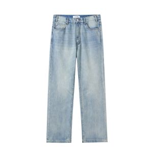 กางเกงยีนส์ทรงตรงผ้าฝ้ายแท้ 100% สีน้ำเงิน กางเกงขายาวทรงหลวมสบาย ๆ สำหรับผู้ชาย ดีไซน์เนอร์ Sisonplay ฤดูใบไม้ผลิ 2025