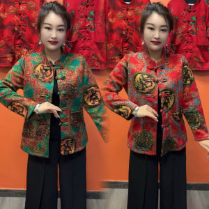 plus Size Comfortable Warm Fleece Lined Vintage Chinese Style Open Cardigan for Middle Aged And Elderly Women Classic Casual Cotton Jacket