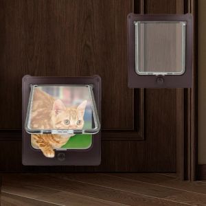HamshMoc Cat Door 4-Way Closure Quiet Design Hands-Free Operation ABS+PC Material for Indoor Use