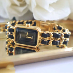 Fashionable Waterproof Womens Watch Elegant Woven Band Square Dial Swiss Quartz Movement Luxury Diamond Embedded Chain Design