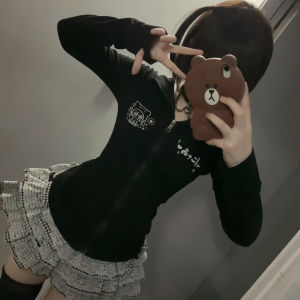 เสื้อแจ็คเก็ตมีฮู้ดแขนยาวทรงเข้ารูปสไตล์น้องแมว ทรงเข้ารูป แขนยาว ทรงเข้ารูป สำหรับผู้หญิง ฤดูใบไม้ร่วง 2024 แฟชั่นสตรีท