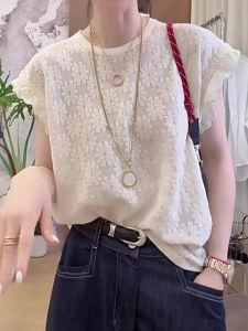 Round Neck Short Sleeve French Elegant T-shirt