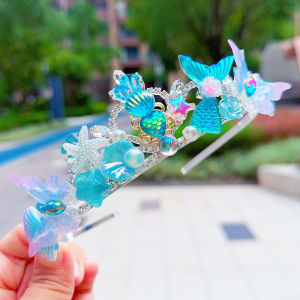 มงกุฎผมเจ้าหญิงน้ำแข็งสีฟ้าสำหรับเด็กผู้หญิง เครื่องประดับผมสไตล์มิวสิกคลาสสิก ประดับเพชรเทียม ตกแต่งด้วยเพชร มงกุฎผมเจ้าหญิงสุดสง่างาม