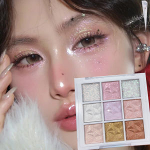 9 สีเกล็ดหิมะเพชรอายแชโดว์ Palette Rose Pink Glitter Flash Polarization Highlighter Brightening Shiny Eye แต่งหน้าเครื่องมือ