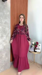 Gamis Lebaran Model Fuji Jumbo Ld120 Pb140 Bahan Rayon Adem Motif Bunga Viral Kekinian Kombinasi Crinkle Airflow