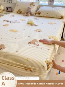 Pure Cotton Cartoon Bed Canopy Single Piece Mattress Protector Slip Resistant Childrens Bedding Cover Soft Fabric Universal