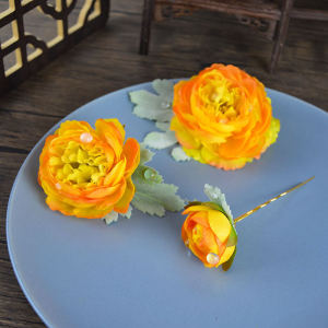 Original Design Lotus Hairpin Imitating Dewdrop Peony Silk Flower Hairpin Ancient Style Hanfu Flower Edge Hair Accessory