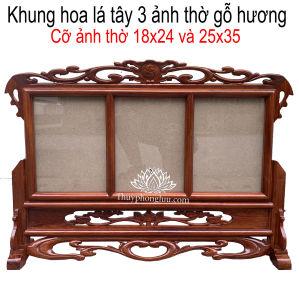 Khung ảnh bàn thờ 3 hình thờ gỗ hương cỡ 18x2421x31