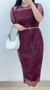 6042 Alice Tile Brukat Midi Dress | Dress Natal Dress Pesta Dress Kondangan Dress Lengan Balon