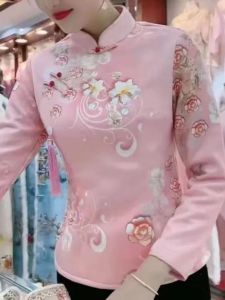 หนาขึ้น แขนยาวเสื้อฮู้ด ปกตั้ง ผ้าขนแกะ เรียงราย สลิมฟิต Retro Momฤดูหนาว แฟชั่นใหม่ ชนเผ่า สไตล์ ผู้หญิง เสื้อสเว็ตเชิ้ต